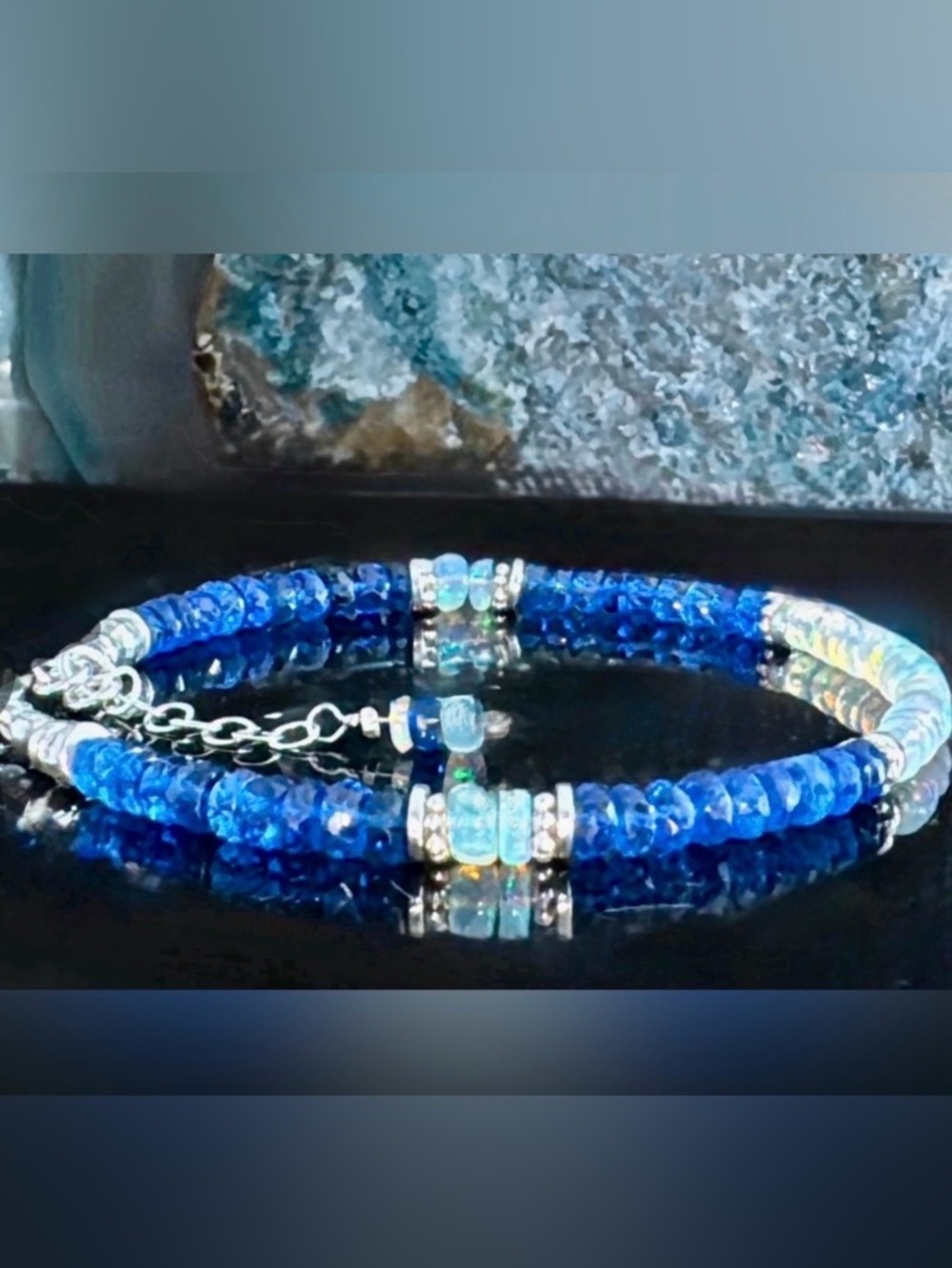 🌟 ONE-Of-A-KIND Rare🌟AAAA+ Royal Blue Sapphire ✧ Welo Opal ✧ Sterling Silver